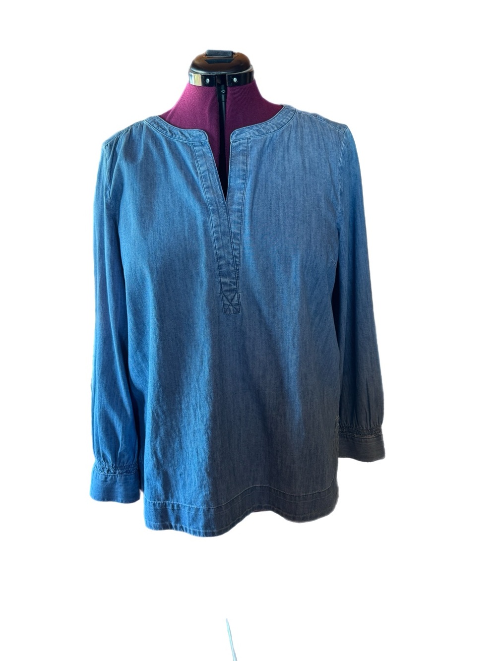 Talbots Blue Denim Notch-Neck Blouse
